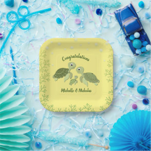 Sea Turtle Baby Shower Yellow Paper Plates 7"