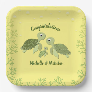 Sea Turtle Baby Shower Yellow Paper Plates 9" v2
