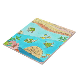 Sea Turtle Beach Adventure Happy Place Tile