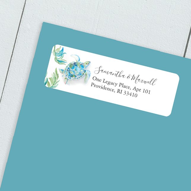 Sea Turtle Beach Return Address (Florida beach return address label watercolor sea turtle by Victoria Grigaliunas of Do Tell A Belle)