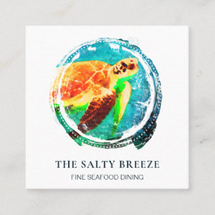 *~* Sea Turtle Beach Sand Sea Dining Tropical Square Business Card