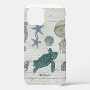 Sea Turtle Beach Shore Rustic Vintage Driftwood iPhone 12 Case