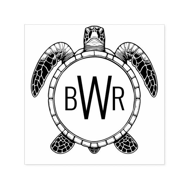 Sea Turtle Belly View 3 Initials Monogram #1 Self-inking Stamp (Design)