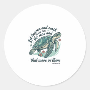 Sea Turtle Bible Verse Vintage Engraving Design_1 Classic Round Sticker