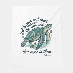 Sea Turtle Bible Verse Vintage Engraving Design_1 Fleece Blanket