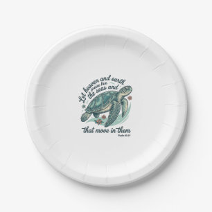 Sea Turtle Bible Verse Vintage Engraving Design_1 Paper Plate