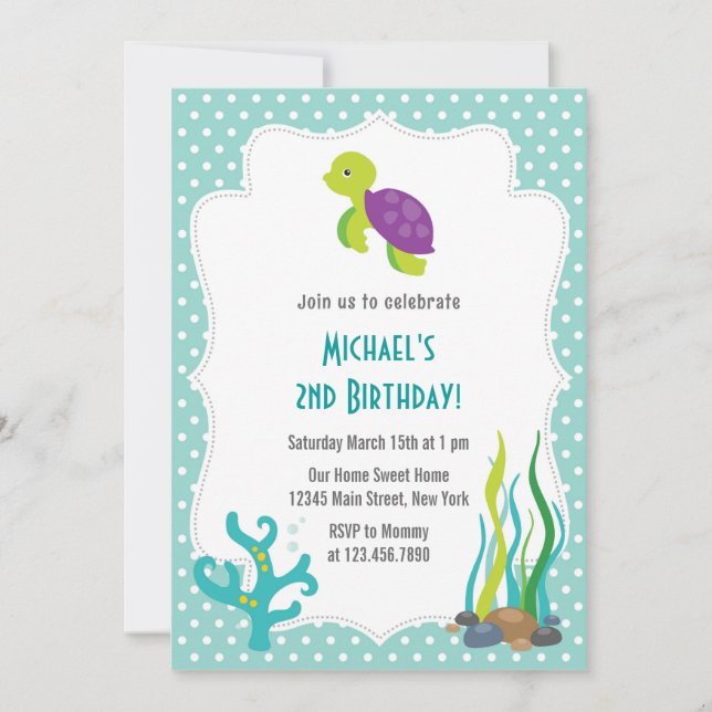 Sea Turtle Birthday Party Invitation (Front)
