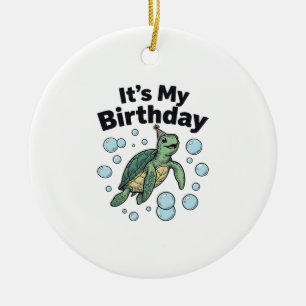 Sea Turtle Birthday Shirt Design_1 Ceramic Tree Decoration