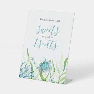 Sea Turtle Blue and Green Dessert Tabletop Sign