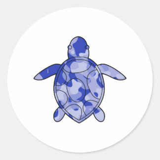 Sea Turtle blue camo Classic Round Sticker