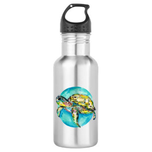Sea Turtle Blue Circle Watercolor 532 Ml Water Bottle