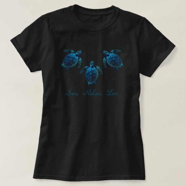 sea turtle, blue digital drawing  T-Shirt (Design Front)