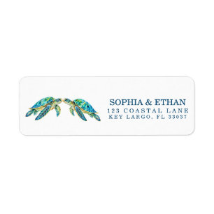 Sea Turtle Blue Green Wedding Return Adress