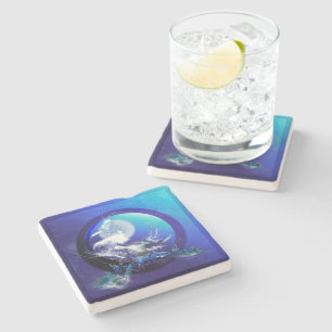 SEA TURTLE BLUE MOON RACE STONE COASTER