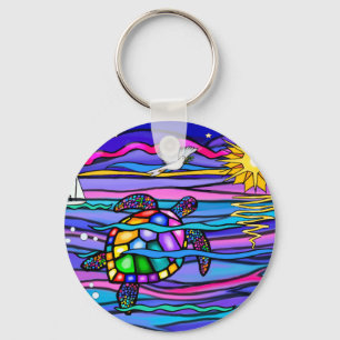 Sea Turtle (blue / pink) Key Ring