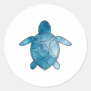 Sea Turtle blue watercolor Classic Round Sticker