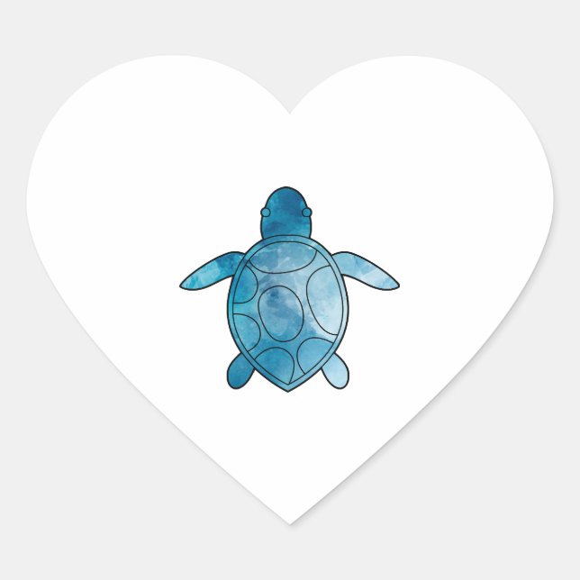 Sea Turtle blue watercolor Heart Sticker (Front)