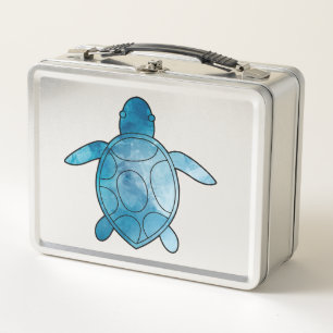 Sea Turtle blue watercolor Metal Lunch Box