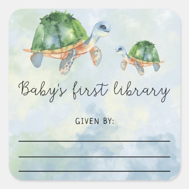 Sea Turtle - bookplate, books for baby Square Sticker (Front)