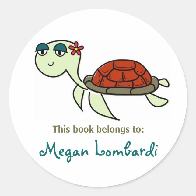 Sea Turtle Bookplates Classic Round Sticker (Front)
