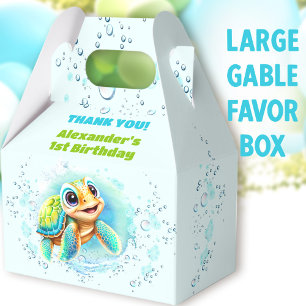Sea Turtle Boy Pool Party Birthday Large Gable Favour Box