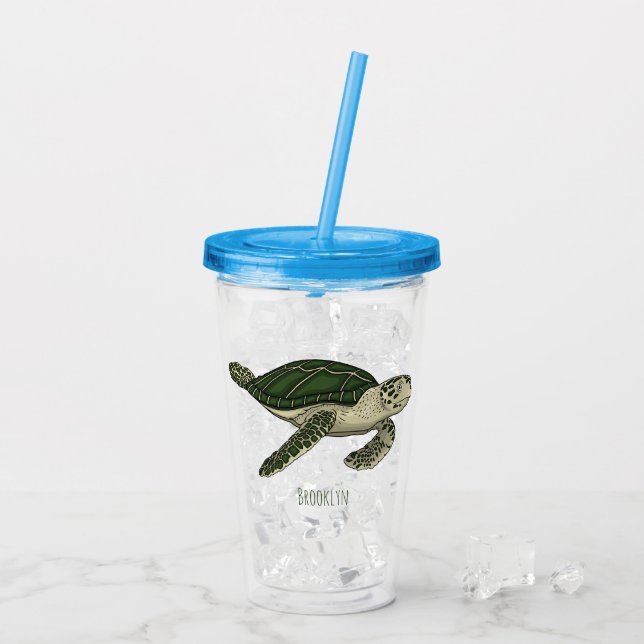 Sea turtle cartoon illustration acrylic tumbler (Back Ice)