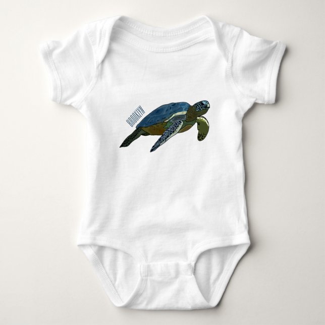 Sea turtle cartoon illustration baby bodysuit (Front)