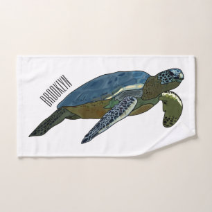 Sea turtle cartoon illustration bath towel set