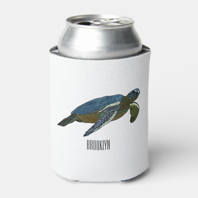 Sea turtle cartoon illustration can cooler (Can Front)