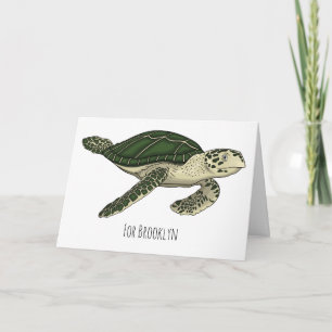 Sea turtle cartoon illustration  card