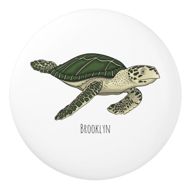 Sea turtle cartoon illustration ceramic knob (Front)