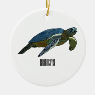 Sea turtle cartoon illustration ceramic tree decoration