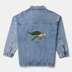 Sea turtle cartoon illustration denim jacket