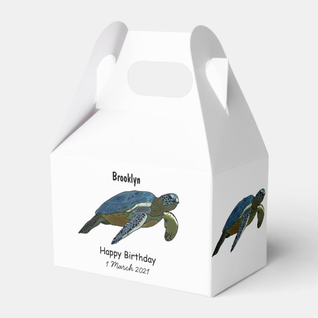 Sea turtle cartoon illustration favour box (Front Side)