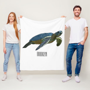 Sea turtle cartoon illustration fleece blanket