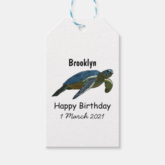 Sea turtle cartoon illustration gift tags (Front)