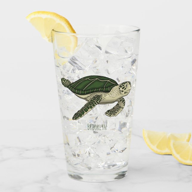 Sea turtle cartoon illustration glass (Front Ice)