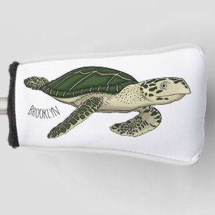 Sea turtle cartoon illustration golf head cover