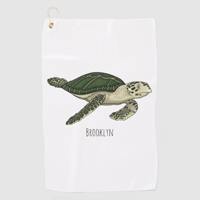 Sea turtle cartoon illustration  golf towel (Front)