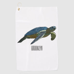 Sea turtle cartoon illustration golf towel