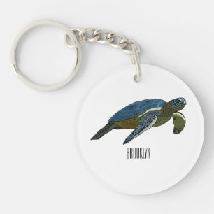 Sea turtle cartoon illustration key ring