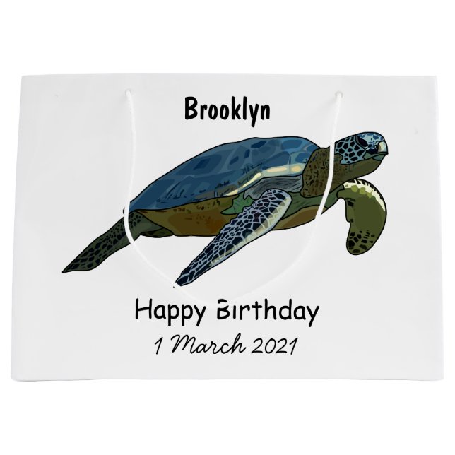 Sea turtle cartoon illustration large gift bag (Front)