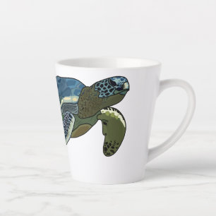 Sea turtle cartoon illustration latte mug
