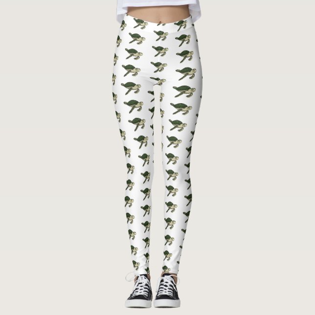 Sea turtle cartoon illustration leggings (Front)