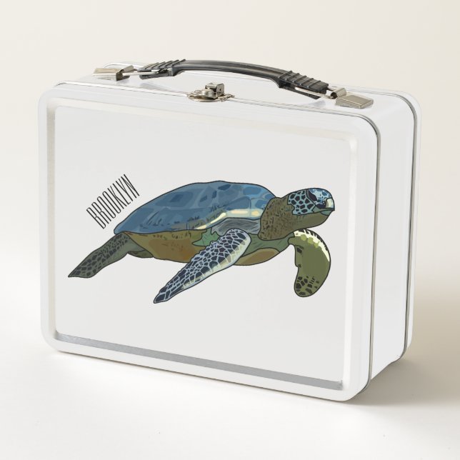 Sea turtle cartoon illustration metal lunch box (Front)