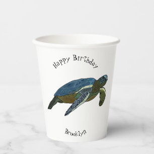 Sea turtle cartoon illustration paper cups
