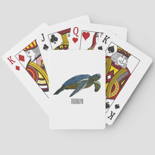 Sea turtle cartoon illustration playing cards (Back)