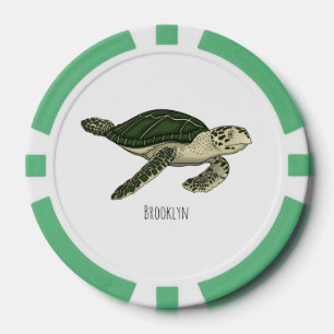 Sea turtle cartoon illustration  poker chips