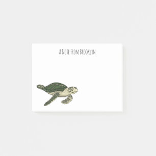 Sea turtle cartoon illustration post-it notes