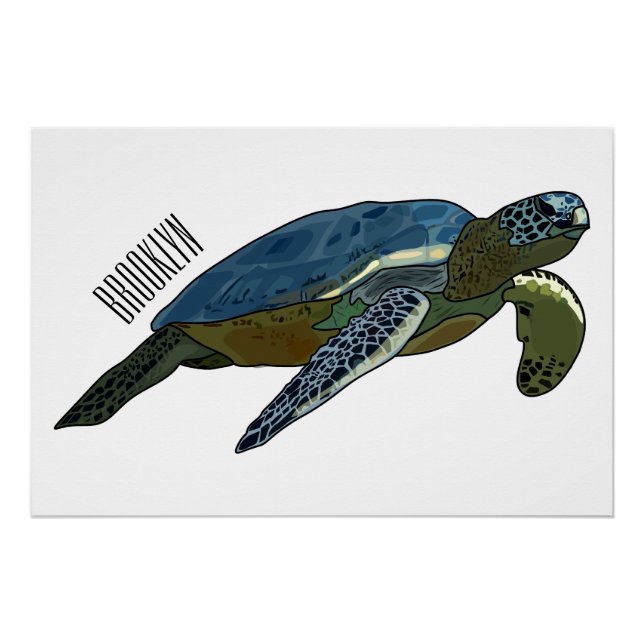 Sea turtle cartoon illustration poster (Front)